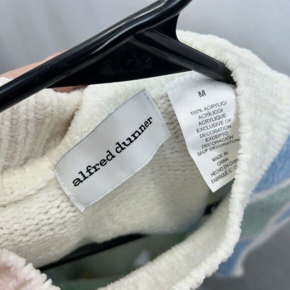 Alfred Dunner Sweater Medium Harlequin Argyle Blue Green Floral Holiday Soft - Picture 6 of 9